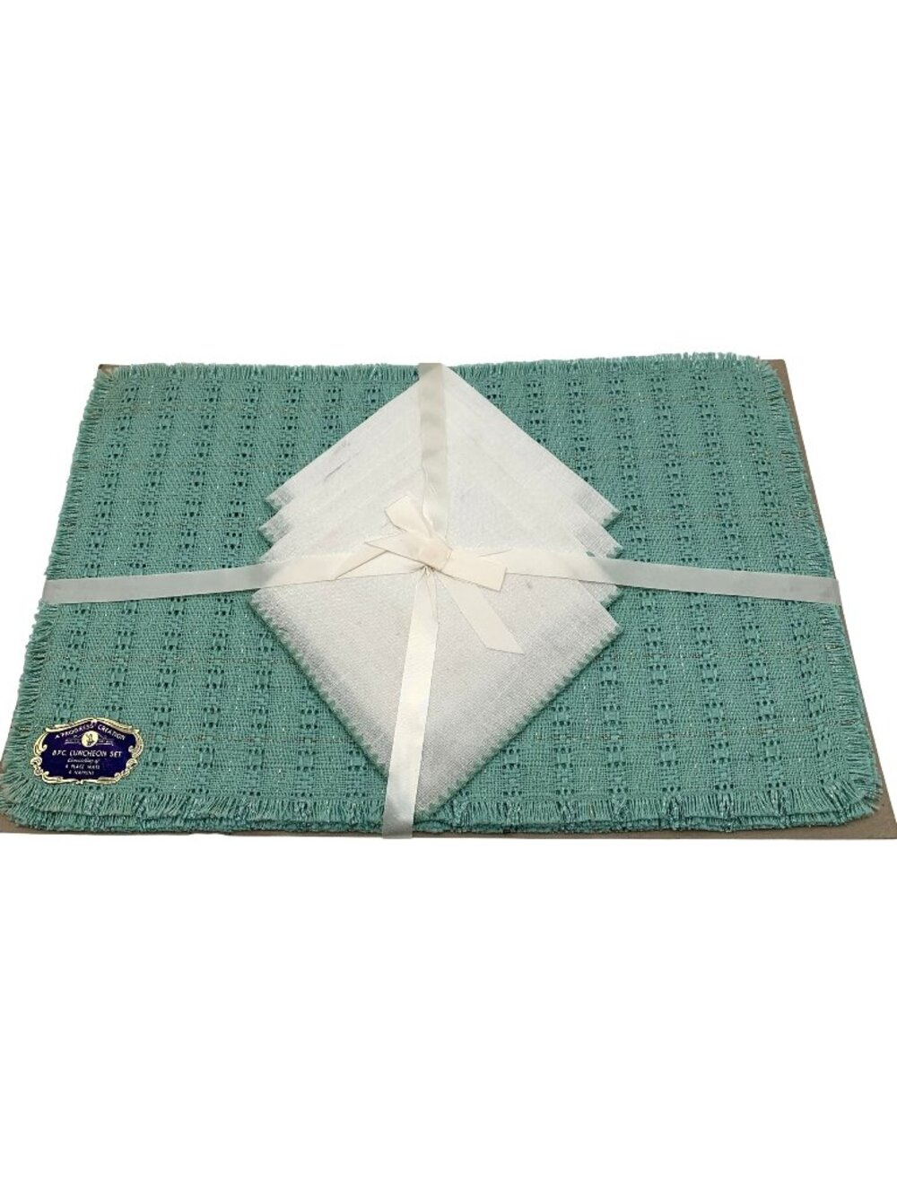 Vintage 8-Piece Progress Creation Luncheon Set 4 Green Place Mats 4 Napkins